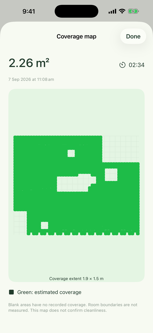 Top-down coverage map after a session